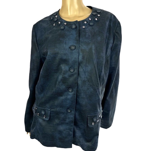 Alfred Dunner Blue Jacket Size 20 Button-up Long Sleeve Crystal Decoration - Picture 1 of 6
